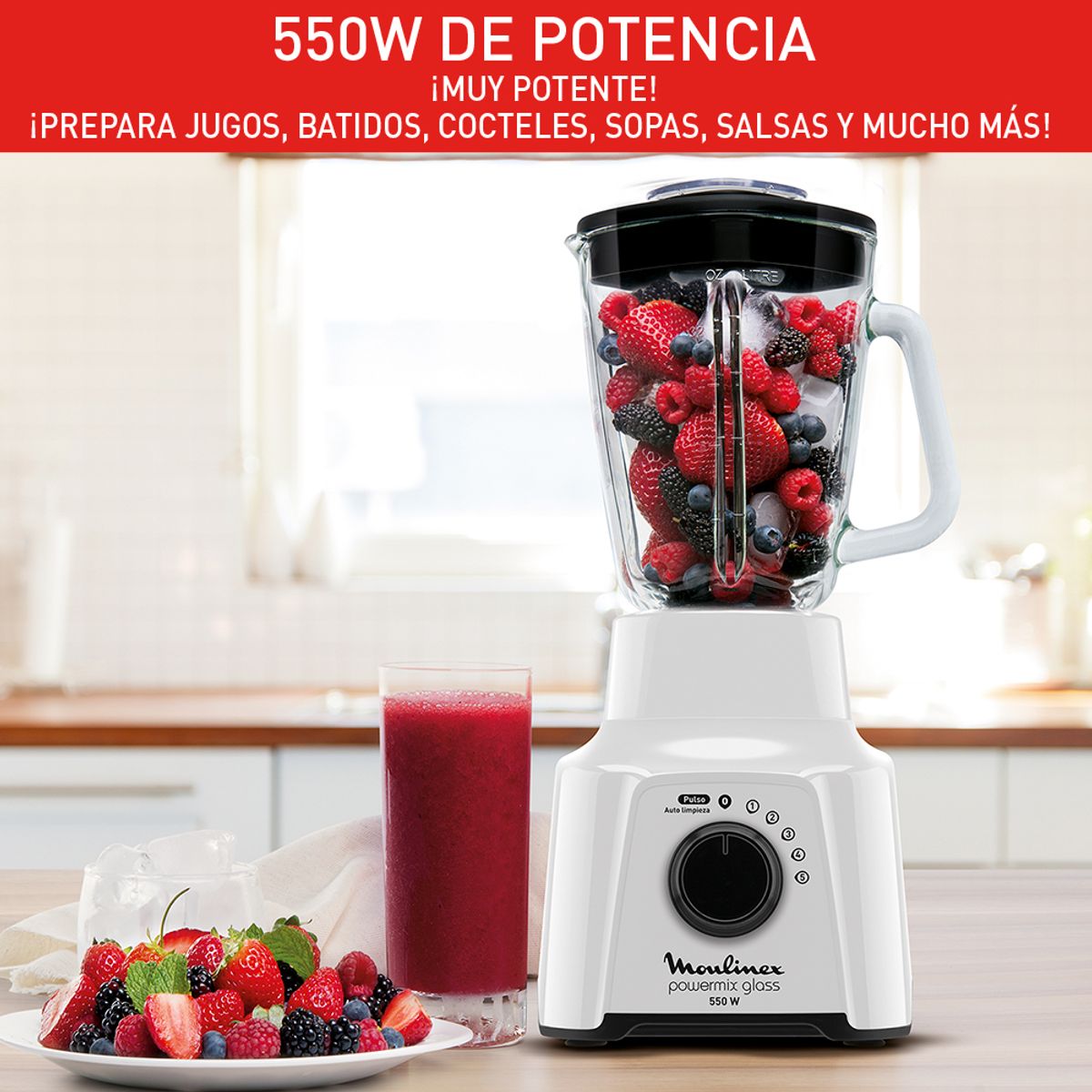 MOULINEX - Licuadora Powermix 5V Blanco + Pulse 550W Moulinex