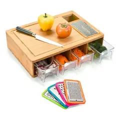 GENERICO - Tabla Para Picar De Bambú Con 4 Compartimientos Y Ralladores