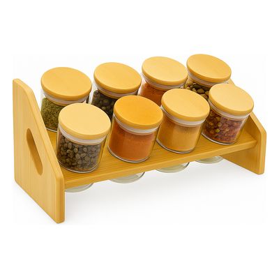 Imagen 2 del producto Set 8 Frascos Para Condimentos Vidrio Tapa Bambu + Soporte