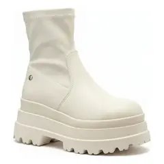 BOVINITA - Bota Mujer Plataforma Beige Caña Media Stretch Urbana Chunky