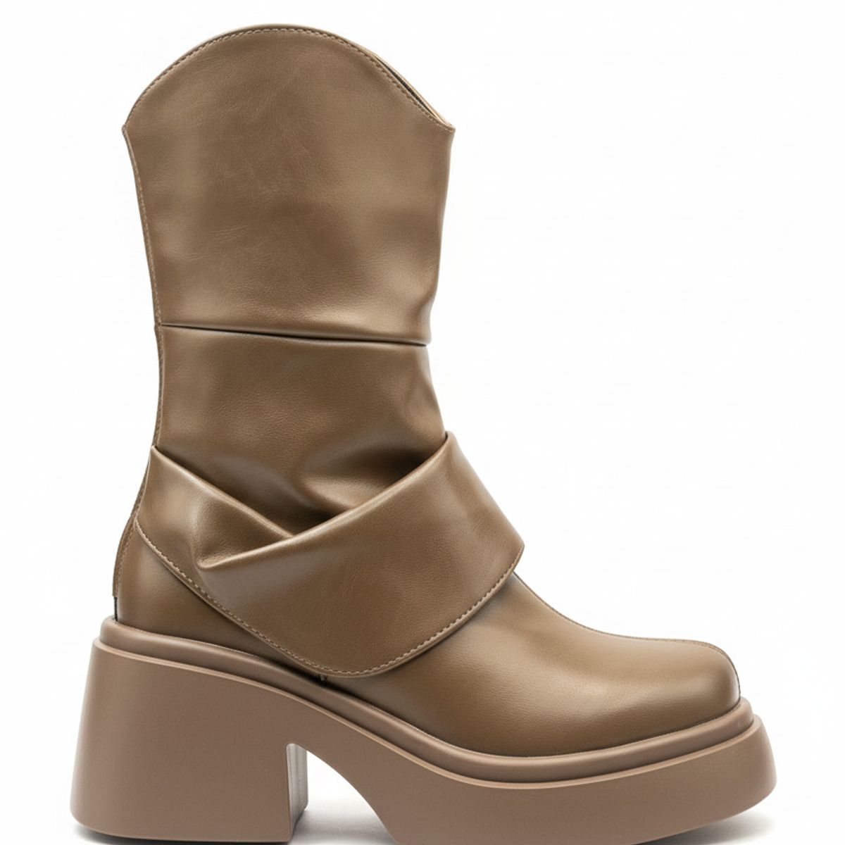 BOVINITA - Bota Mujer Café Plataforma Alta Taco Ancho Chunky Botin