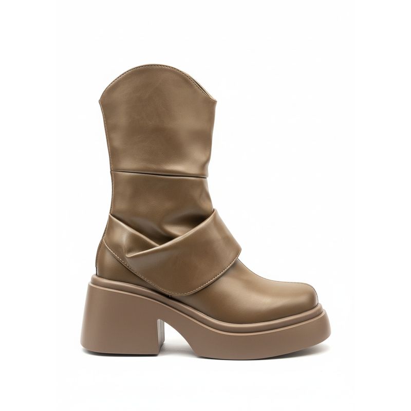 BOVINITA - Bota Mujer Café Plataforma Alta Taco Ancho Chunky Botin