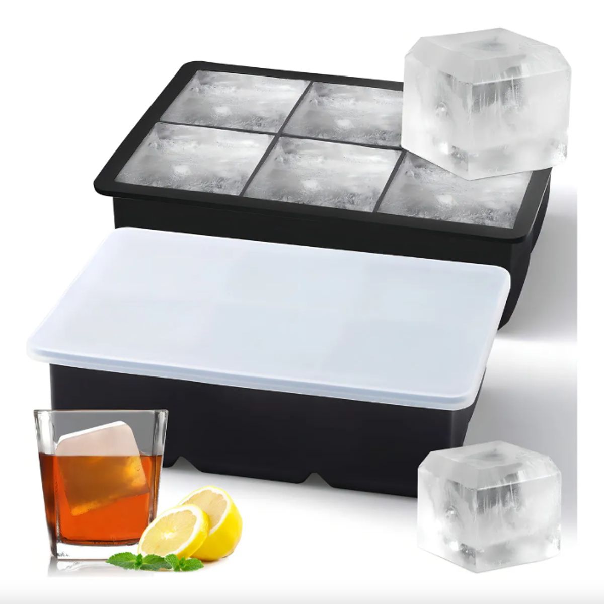 GENERICO - Molde De silicona Con Tapa Para Cubos De Hielo Negro