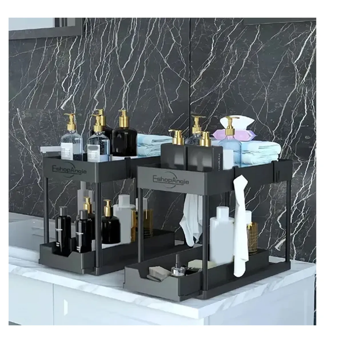 ESHOPANGIE - Organizador De Cocina Estante De Almacenamiento De 2 Niveles Negro
