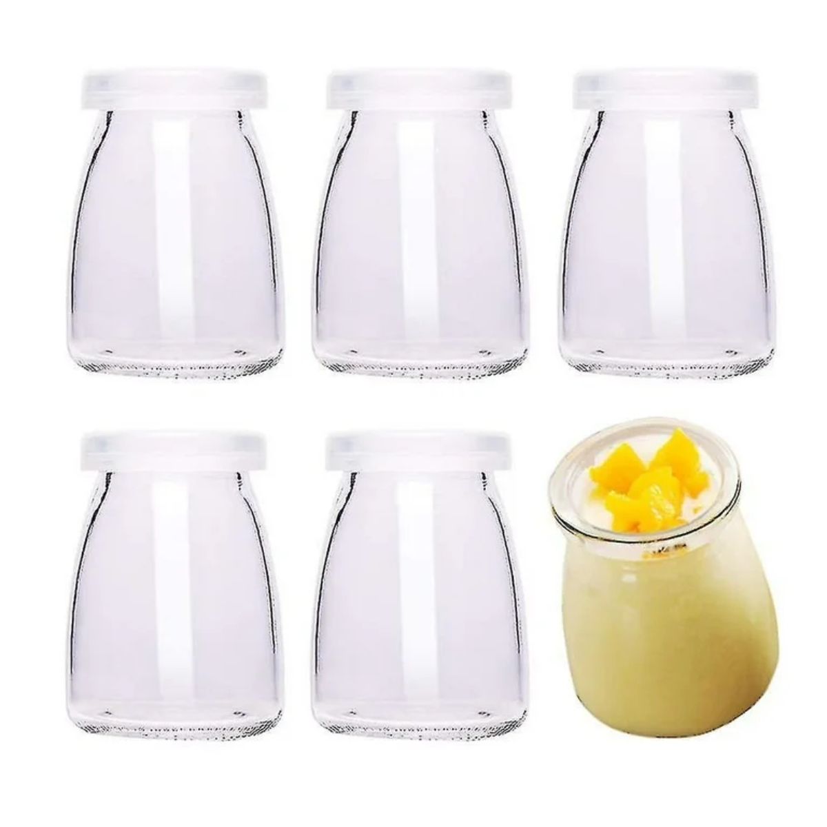 GENERICO - Pack de 6 Frascos de Vidrio Pudding 100 ml Con Tapa Plastica