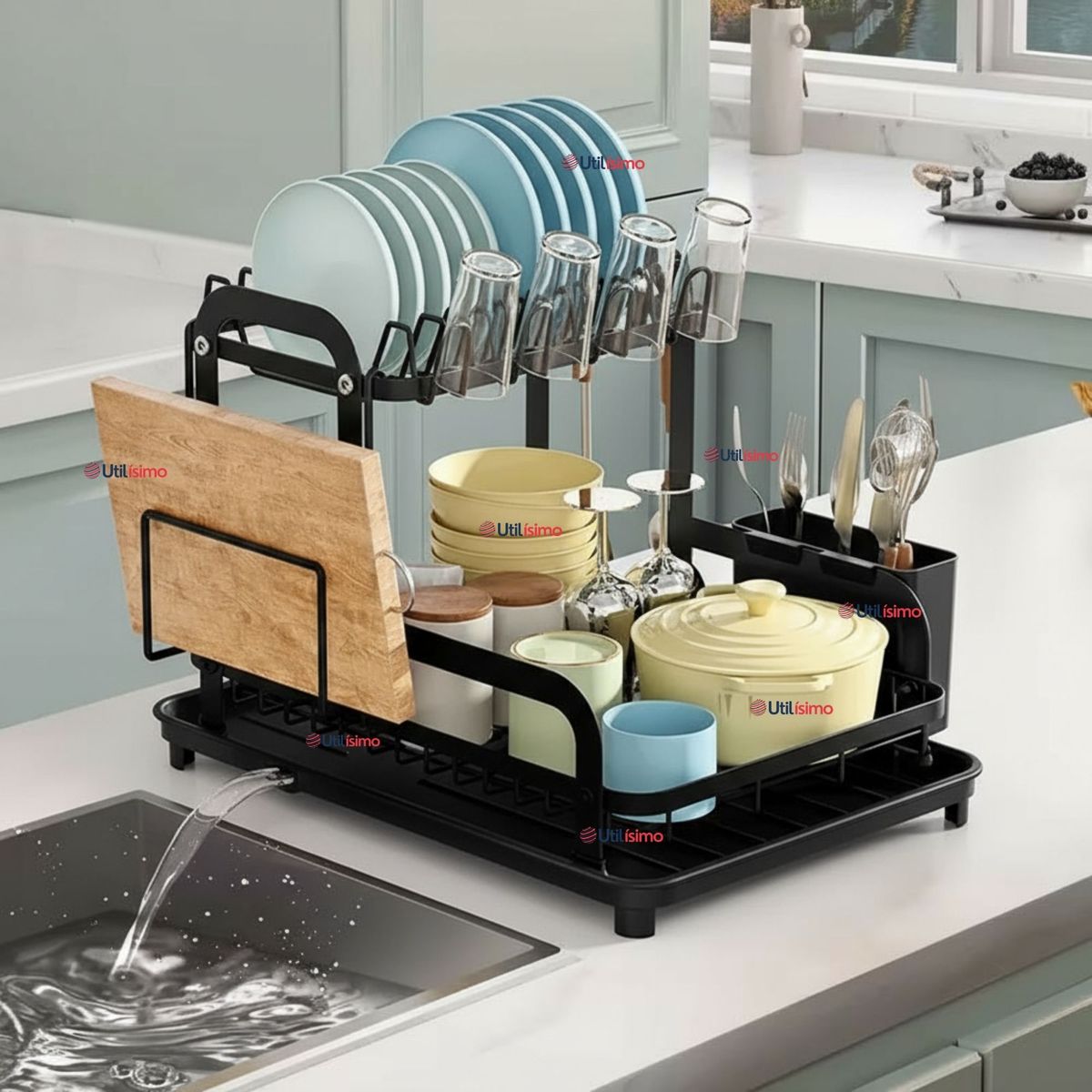 LINE - Secador Escurridor Para Platos Vajilla 2 Niveles Drenaje Automático