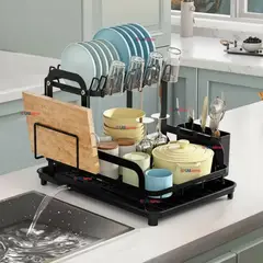 LINE - Secador Escurridor Para Platos Vajilla 2 Niveles Drenaje Automático