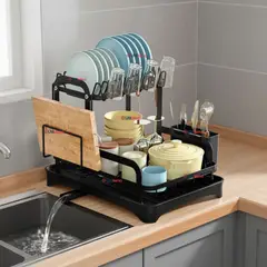 LINE - Secador Escurridor Para Platos Vajilla 2 Niveles Drenaje Automático