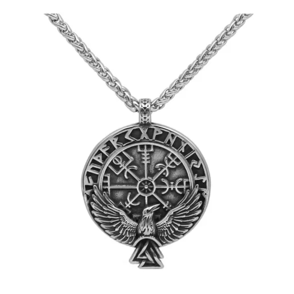 GENERICO - Collar Vikingo Valknut Vegvisir Cuervo Brujula