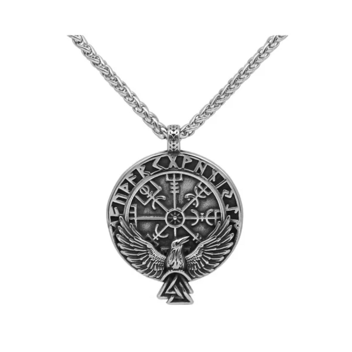 GENERICO - Collar Vikingo Valknut Vegvisir Cuervo Brujula