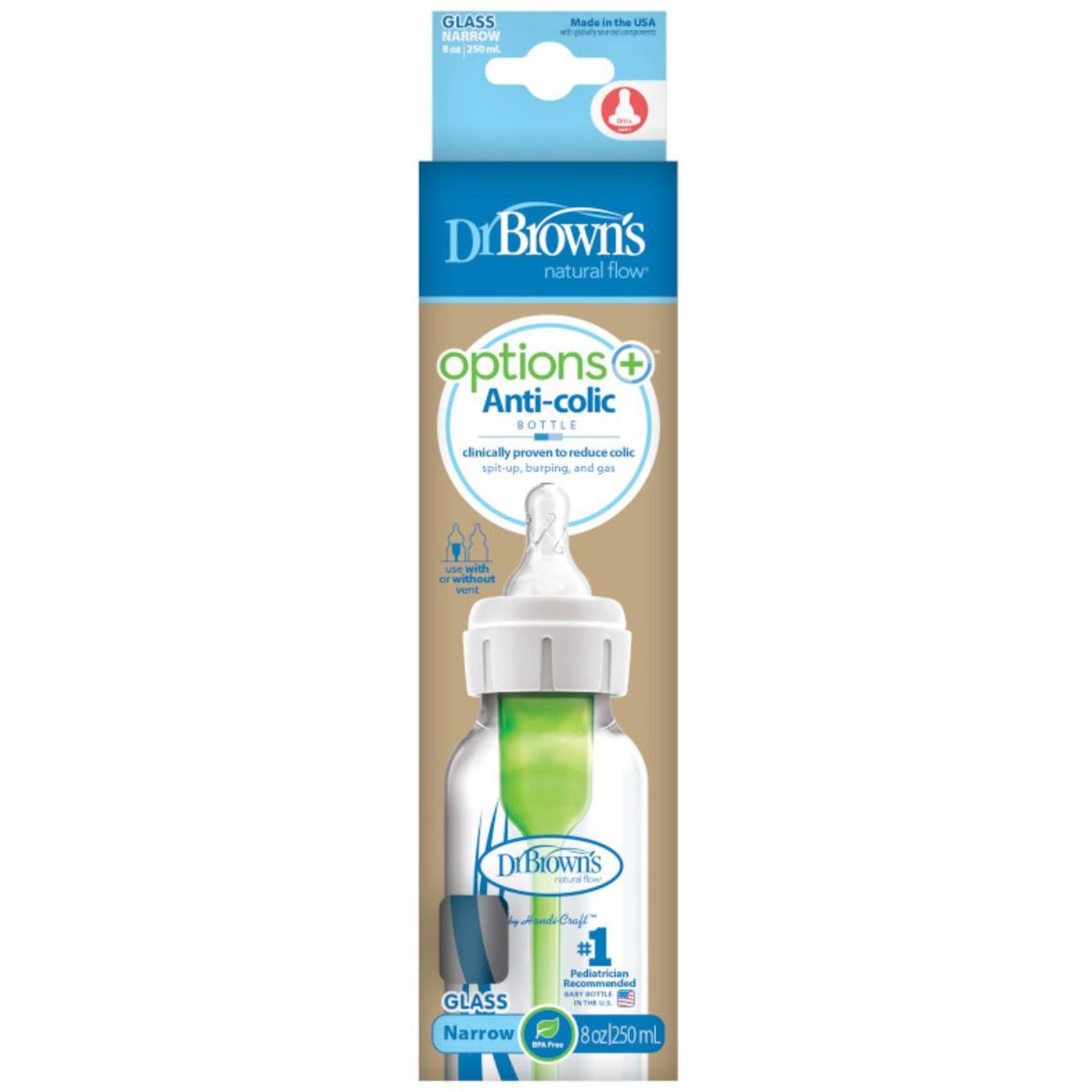 DR BROWNS - Mamadera Estándar Anticólico Options+ Vidrio 250ml Dr Browns