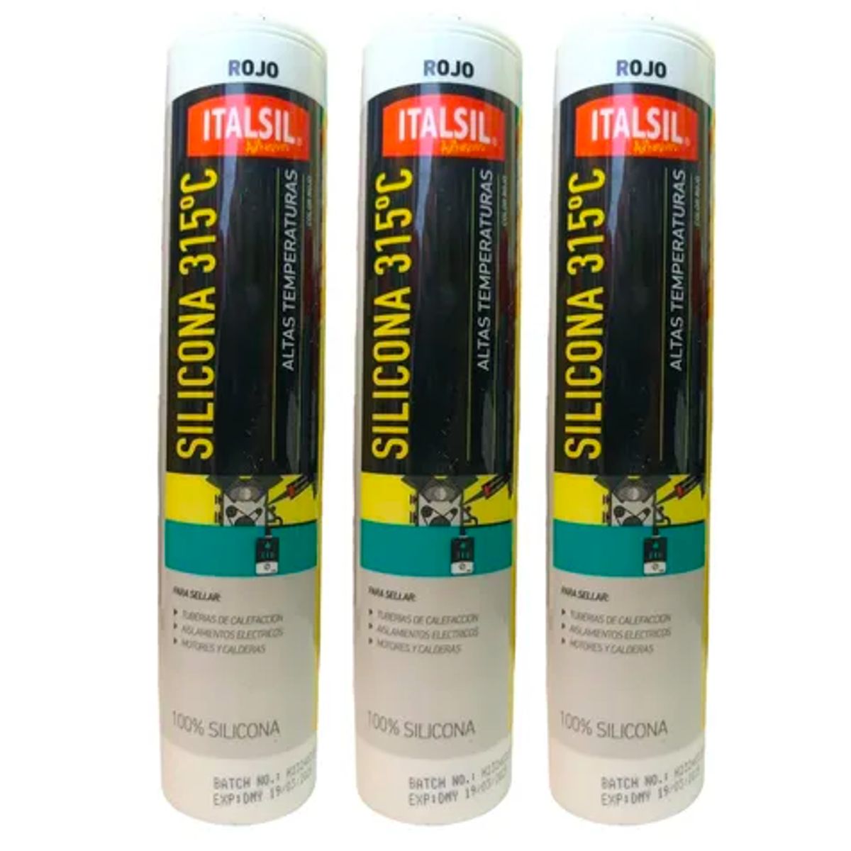 GENERICO - Pack 3 Silicona Alta Temperatura Italsil ROJA 280ml