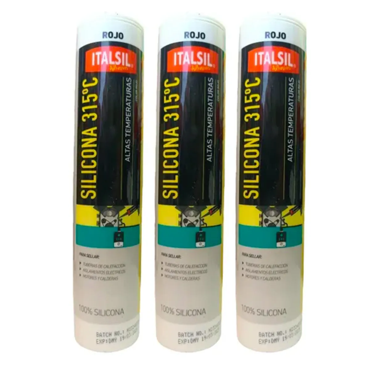 GENERICO - Pack 3 Silicona Alta Temperatura Italsil ROJA 280ml