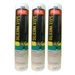 GENERICO - Pack 3 Silicona Alta Temperatura Italsil ROJA 280ml