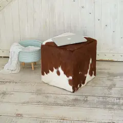 GENERICO - Puff de Cuero Vacuno Modelo Patagonia - Blanco y Marrón