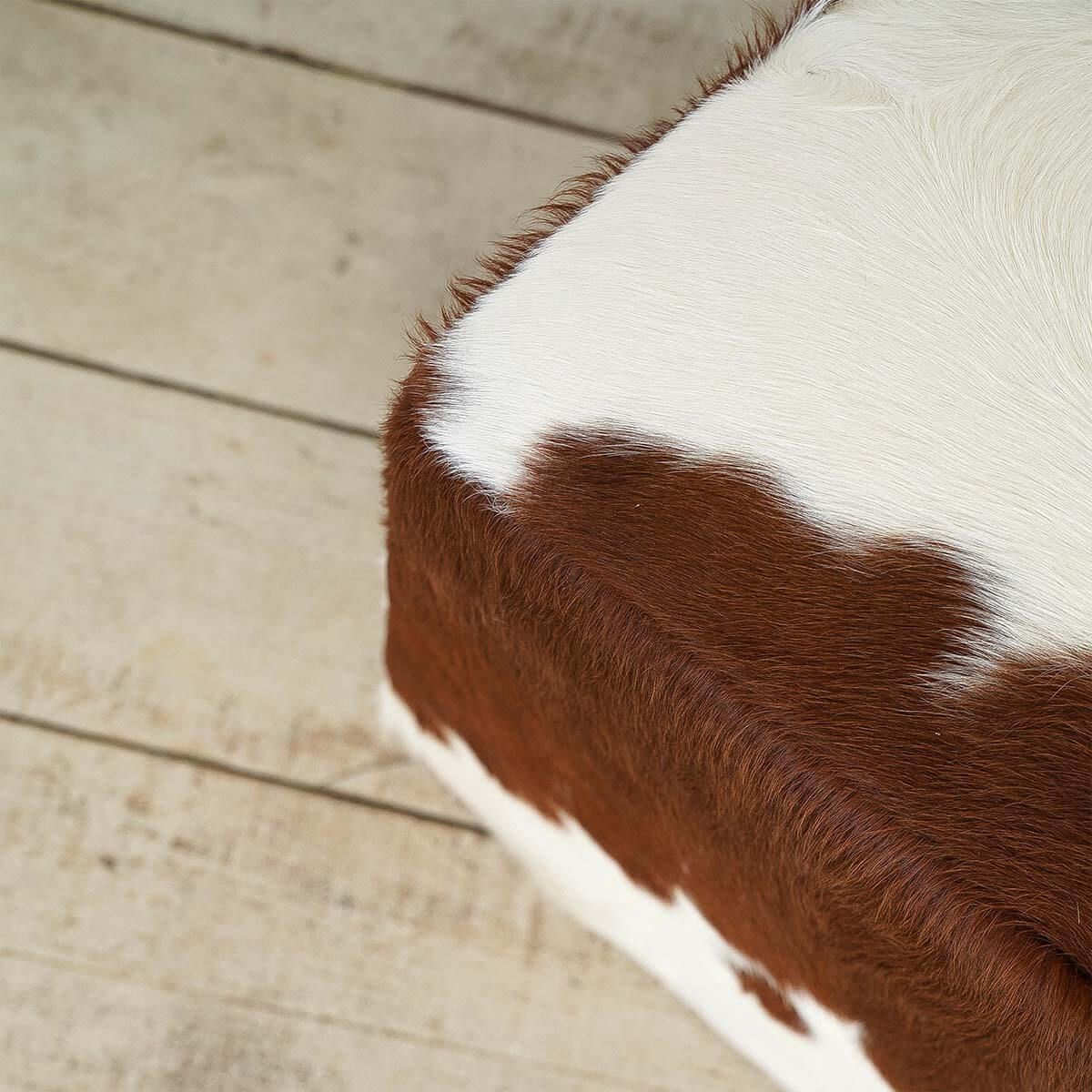 GENERICO - Puff de Cuero Vacuno Modelo Patagonia - Blanco y Marrón