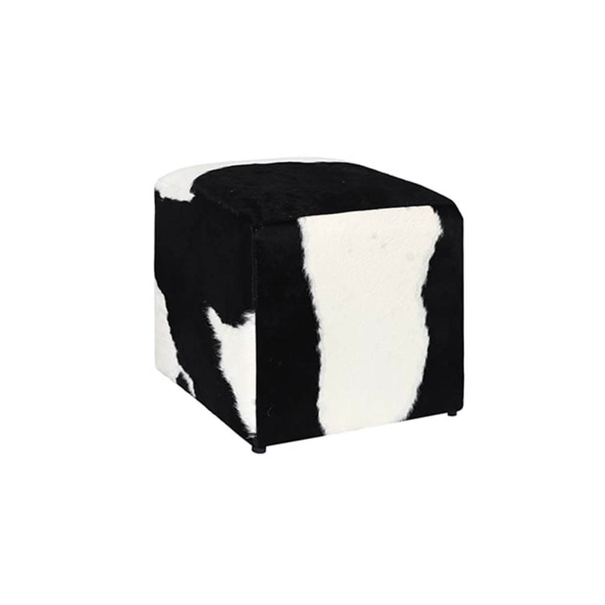 GENERICO - Puff de Cuero Vacuno Modelo Patagonia - Blanco y Negro