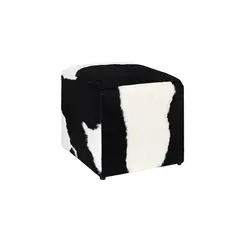 GENERICO - Puff de Cuero Vacuno Modelo Patagonia - Blanco y Negro