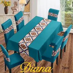 DIANA - SET DE MANTEL ANTIMANCHA + 6 FUNDA SILLAS ELASTIZADAS TURQUESA