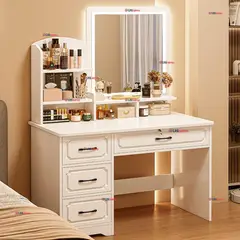 LINE - Tocador De Lujo Espejo Luz Integrada 4 Cajones MDF Blanco 137x80x48cm