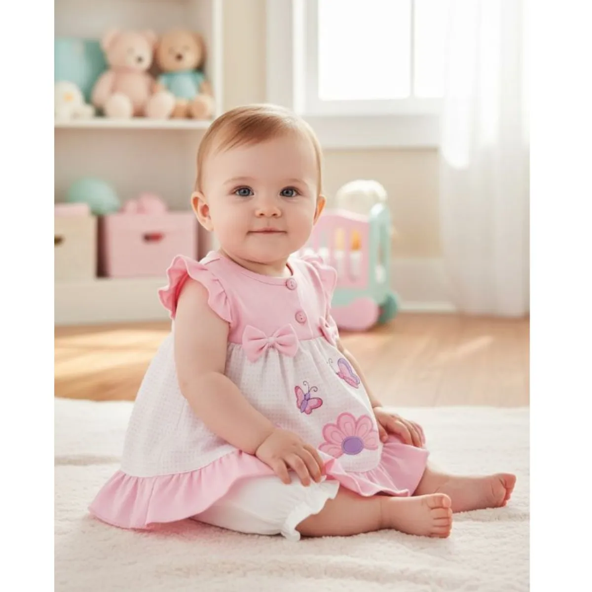 ENCANTO - Vestido Bebé con Bombacha 100% Algodón Rosado