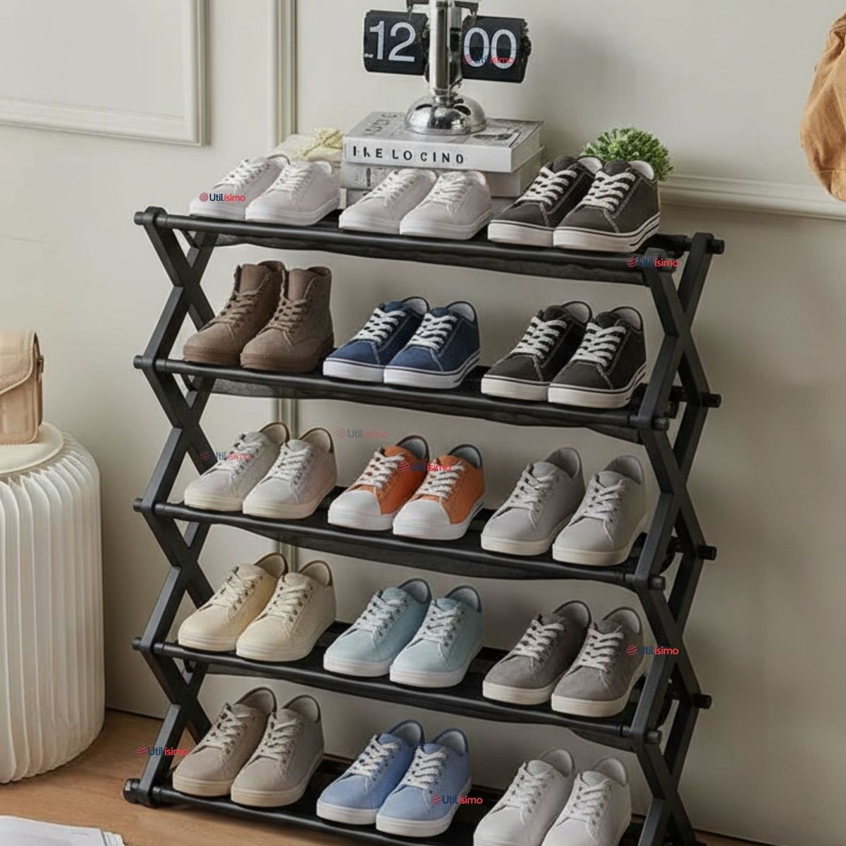 LINE - Zapatero Organizador 5 Niveles Desmontable Resistente 65x42x20cm Negro