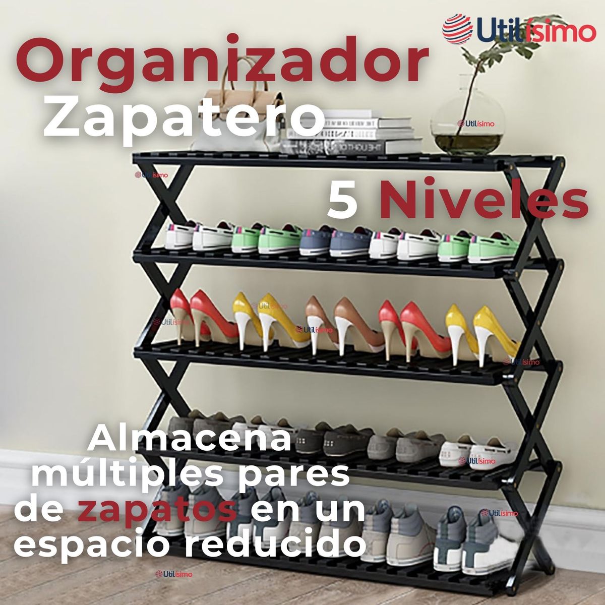 LINE - Zapatero Organizador 5 Niveles Desmontable Resistente 65x42x20cm Negro