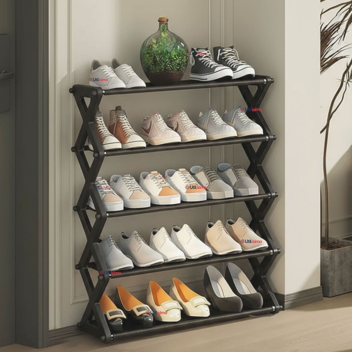 LINE - Zapatero Organizador 5 Niveles Desmontable Resistente 65x42x20cm Negro