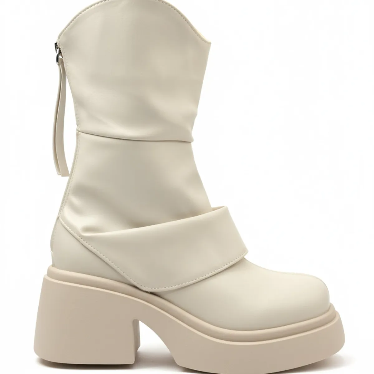 BOVINITA - Bota Mujer Blanca Plataforma Alta Taco Ancho Chunky Botin