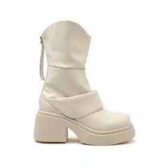 BOVINITA - Bota Botin Mujer Blanca Plataforma Alta Taco Ancho Caña drapeada