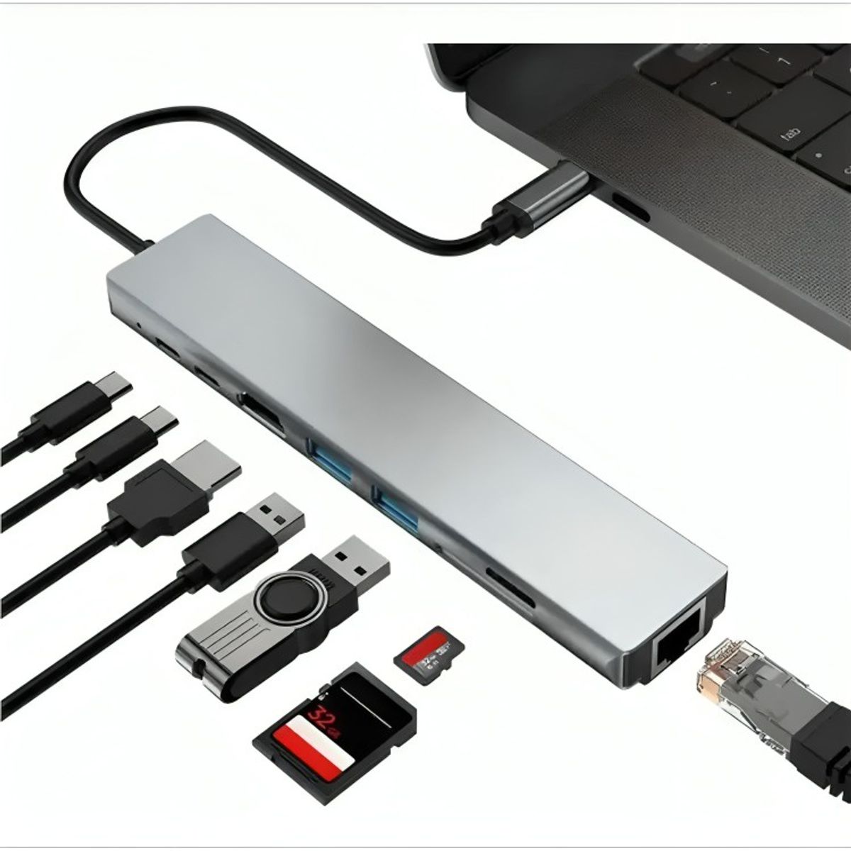 GENERICO - Adaptador Multipuerto Hub tipo C 8 en 1