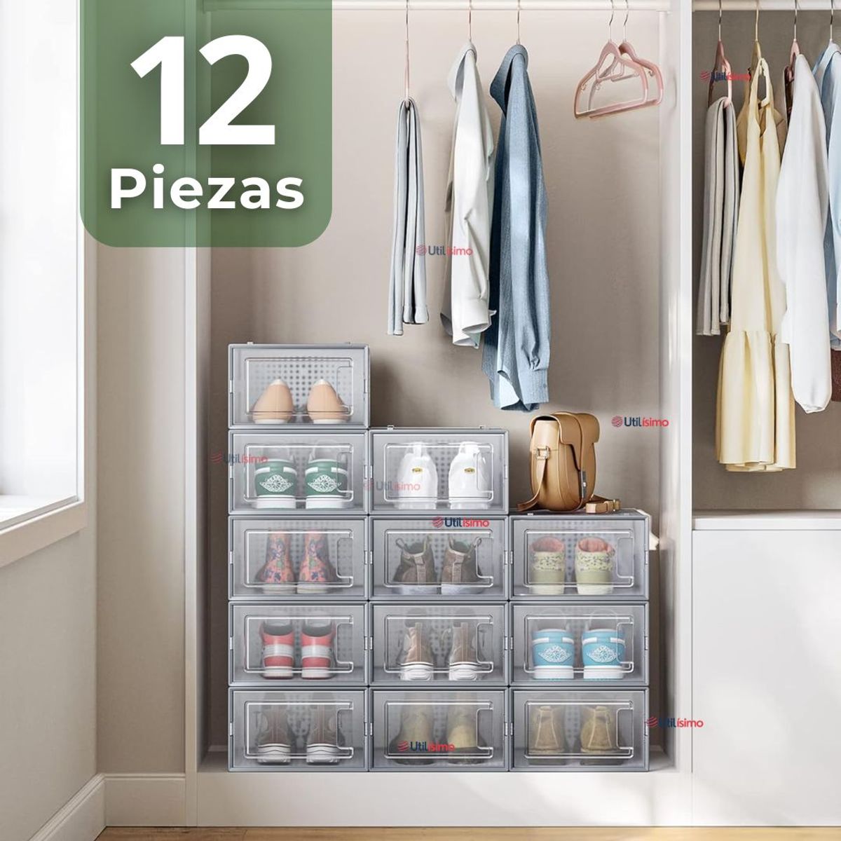 LINE - Zapatera Plegable Organizador Apilable 6 Niveles Blanco.
