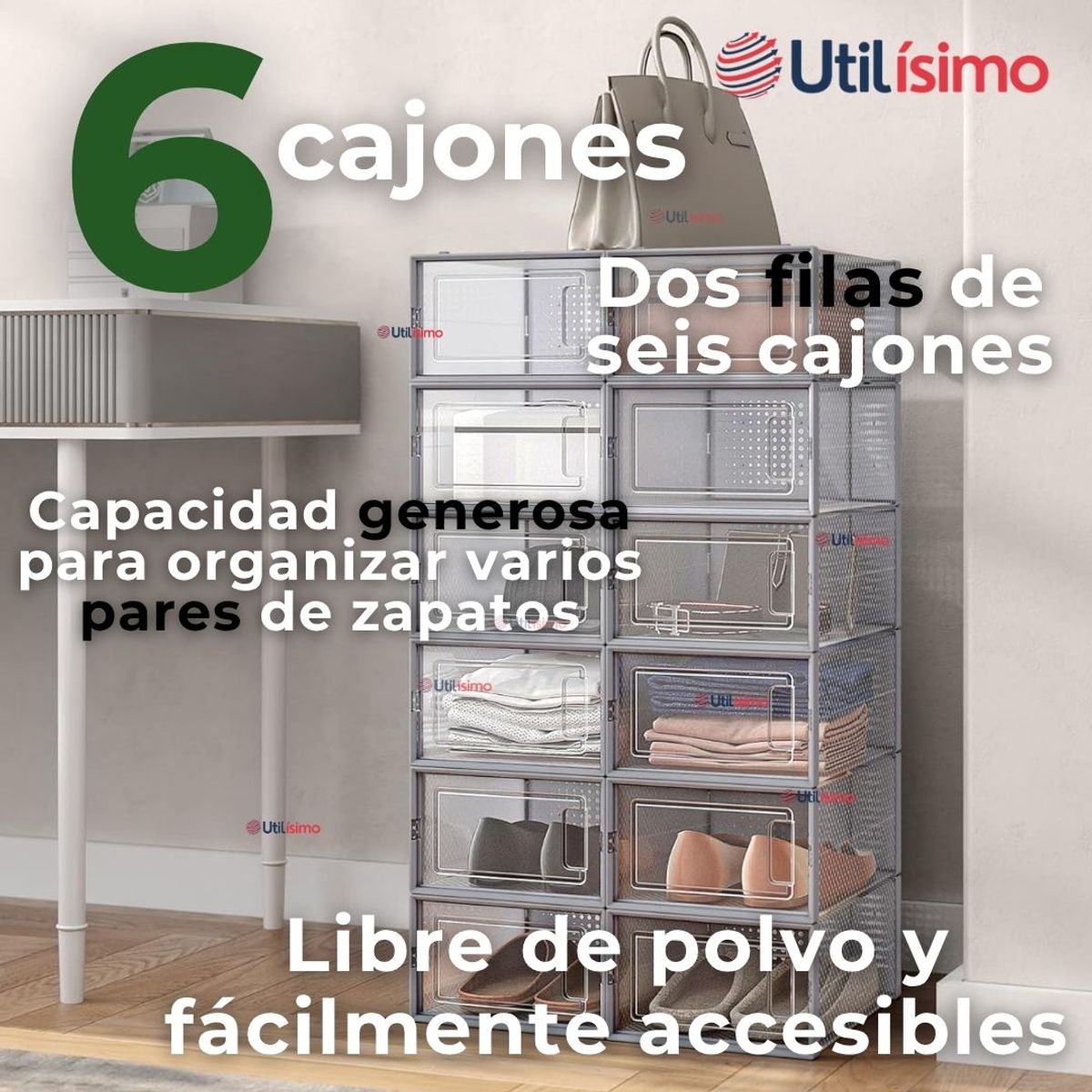 LINE - Zapatera Plegable Organizador Apilable 6 Niveles Blanco.