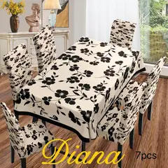 DIANA - SET DE MANTEL ANTIMANCHA + 6 FUNDA SILLAS ELASTIZADAS ROSAS NEGRAS