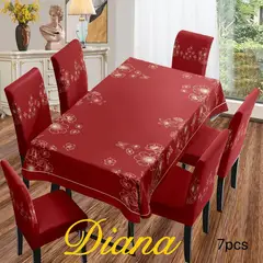 DIANA - SET DE MANTEL ANTIMANCHA + 6 FUNDA SILLAS ELASTIZADAS BURDEO FLORES