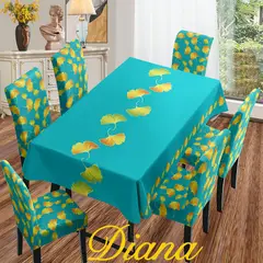 DIANA - SET DE MANTEL ANTIMANCHA + 6 FUNDA SILLAS ELASTIZADAS FLOR DORADA