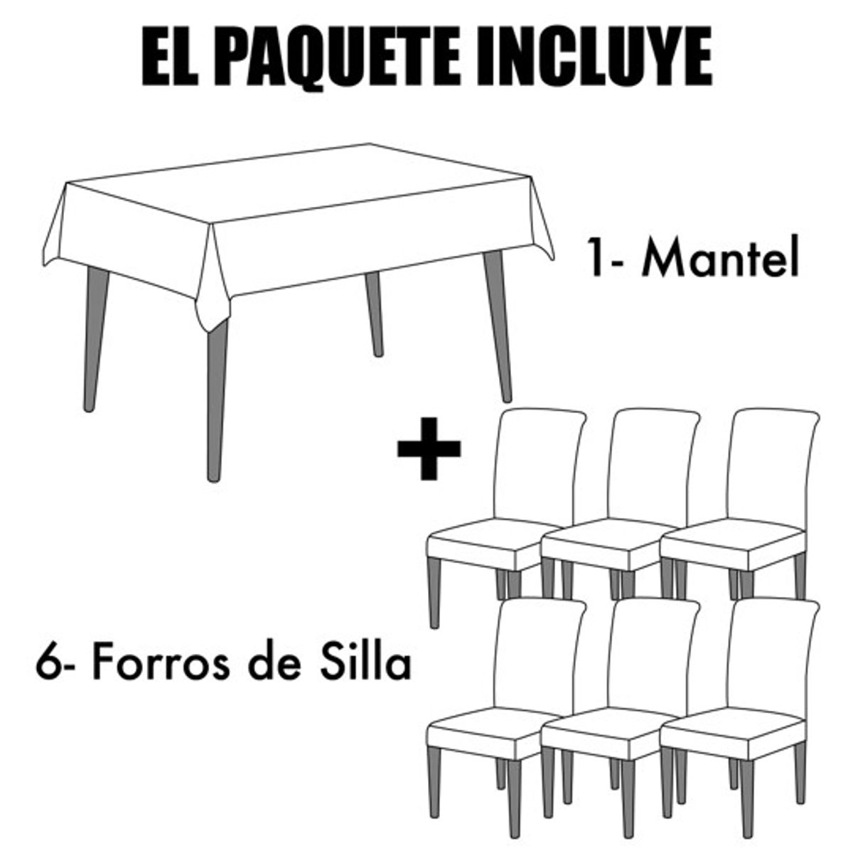 DIANA - SET DE MANTEL ANTIMANCHA + 6 FUNDA SILLAS ELASTIZADAS NEGRO LINEAS