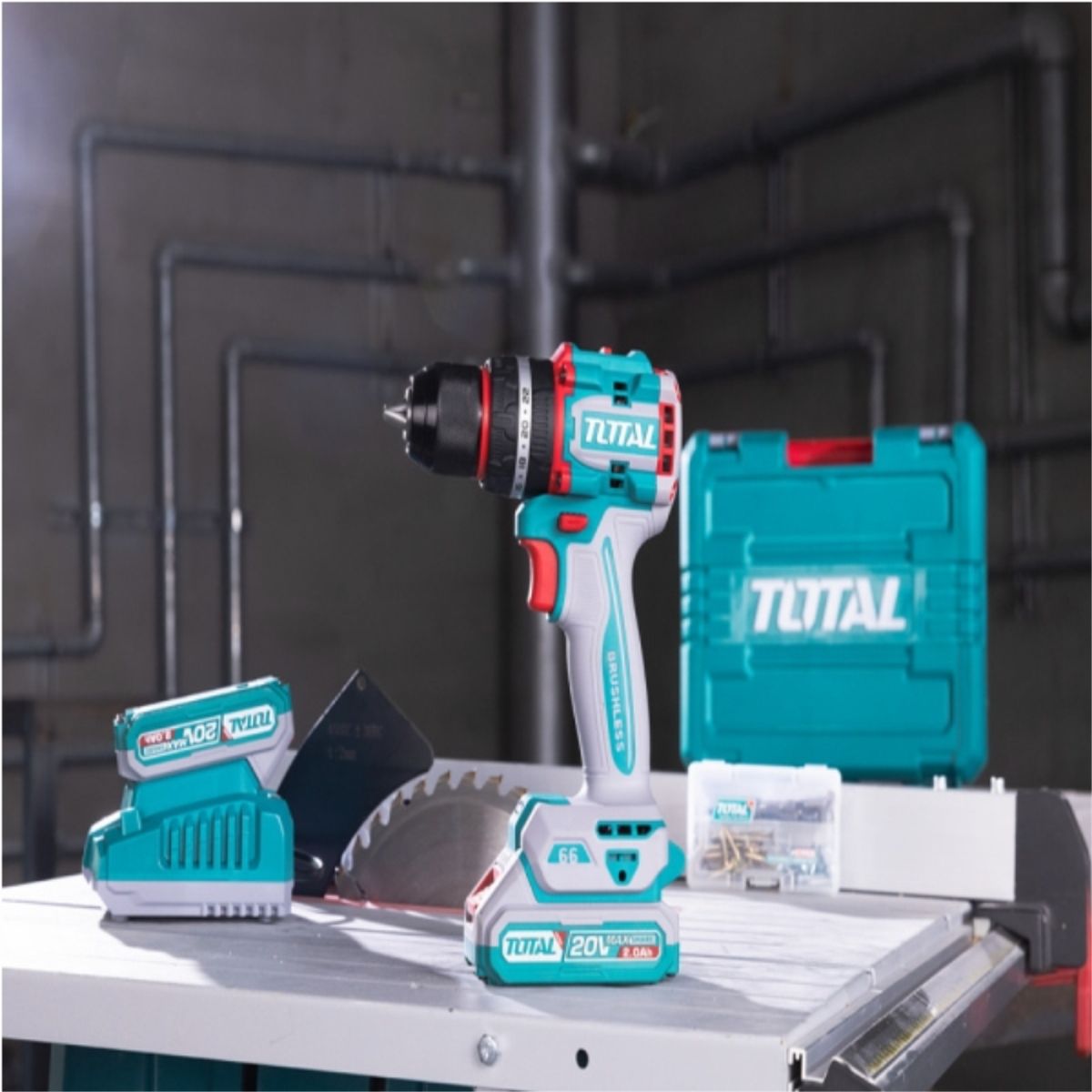 TOTAL - Taladro percutor inalambrico 13mm 66nm 20v 2bats+carg+accs