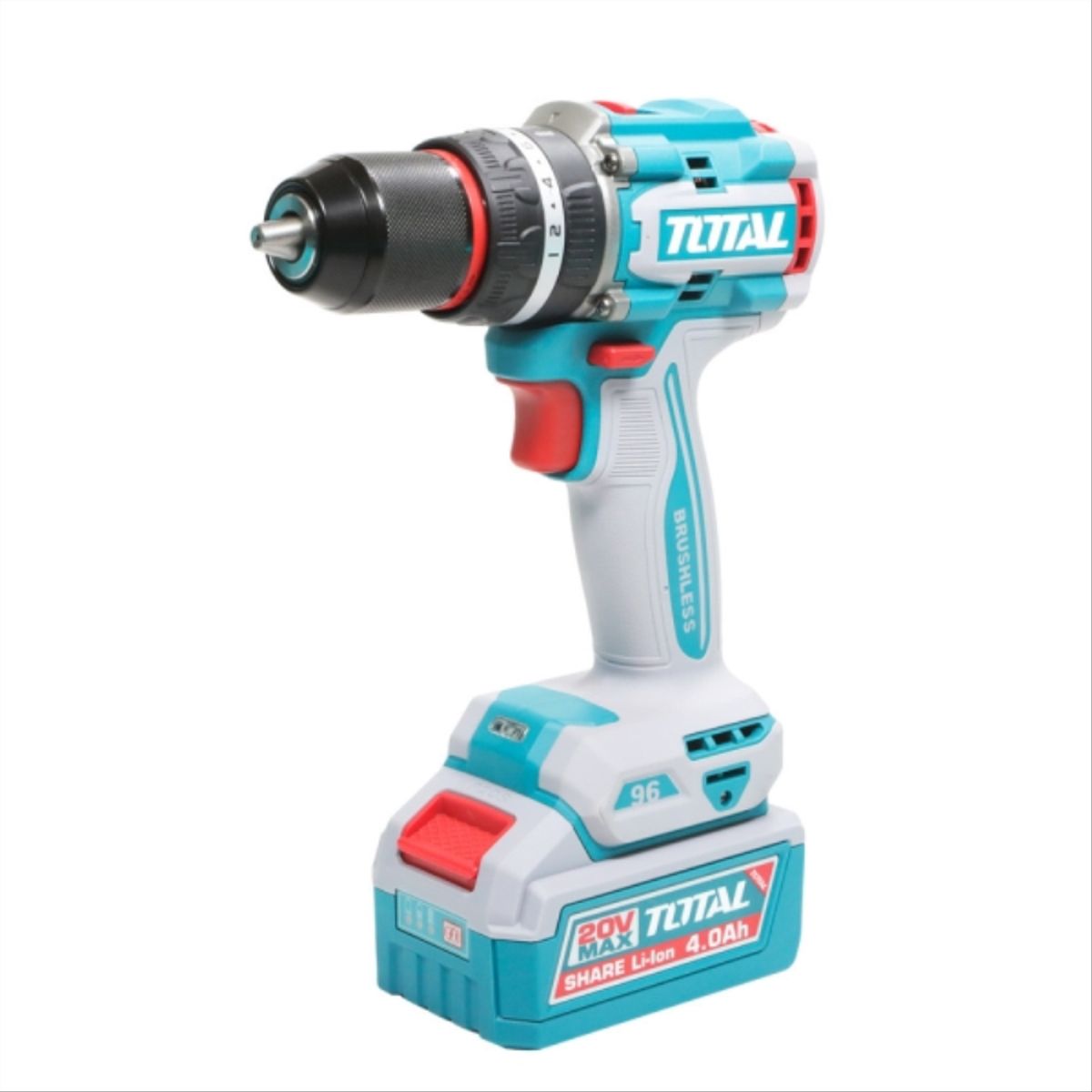 TOTAL - Taladro percutor inalambrico 13mm 96nm 20v 2bats+carg+accs