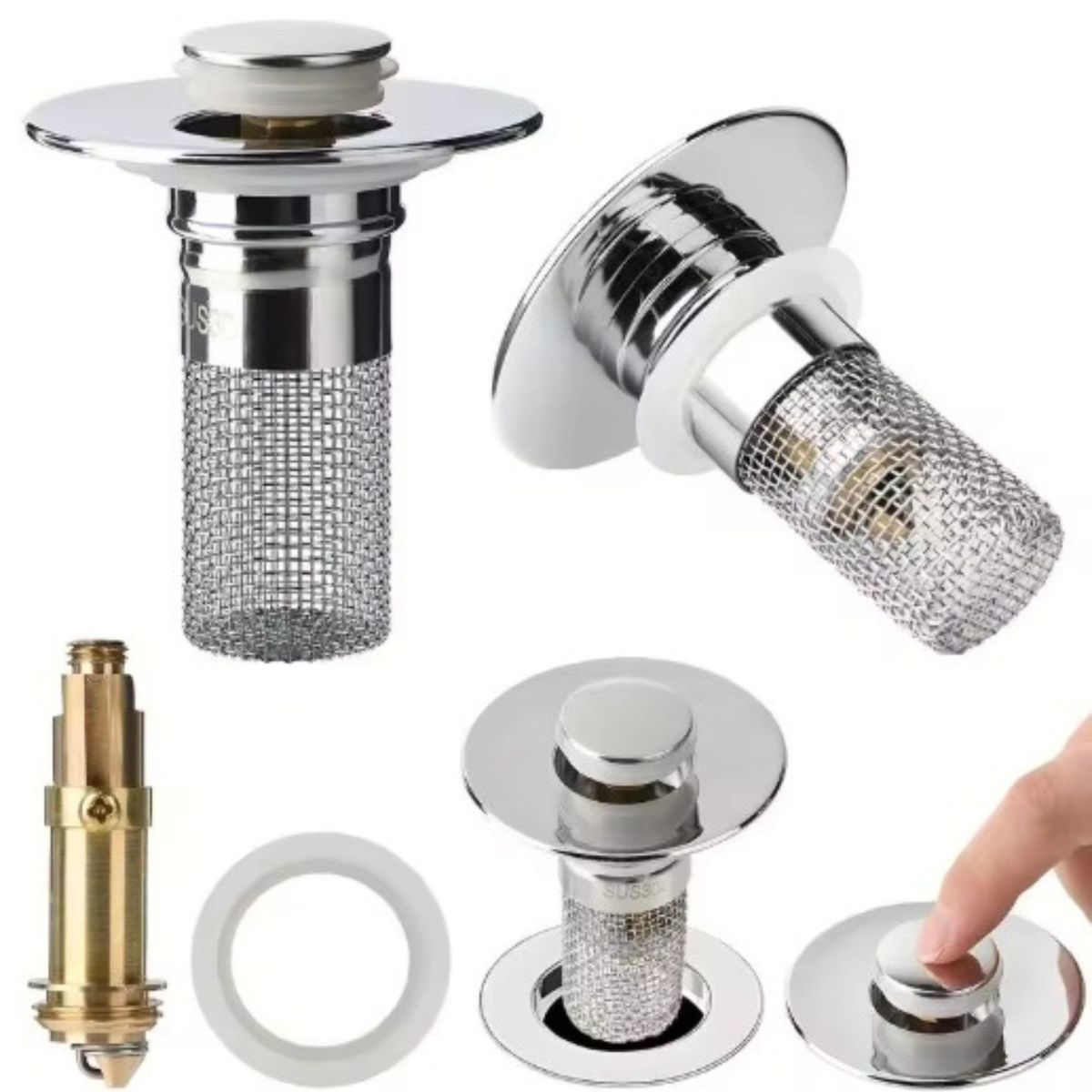 GENERICO - Pack 2 Filtros de Drenaje Universal Pop-Up para Lavabo, Baño o Cocina