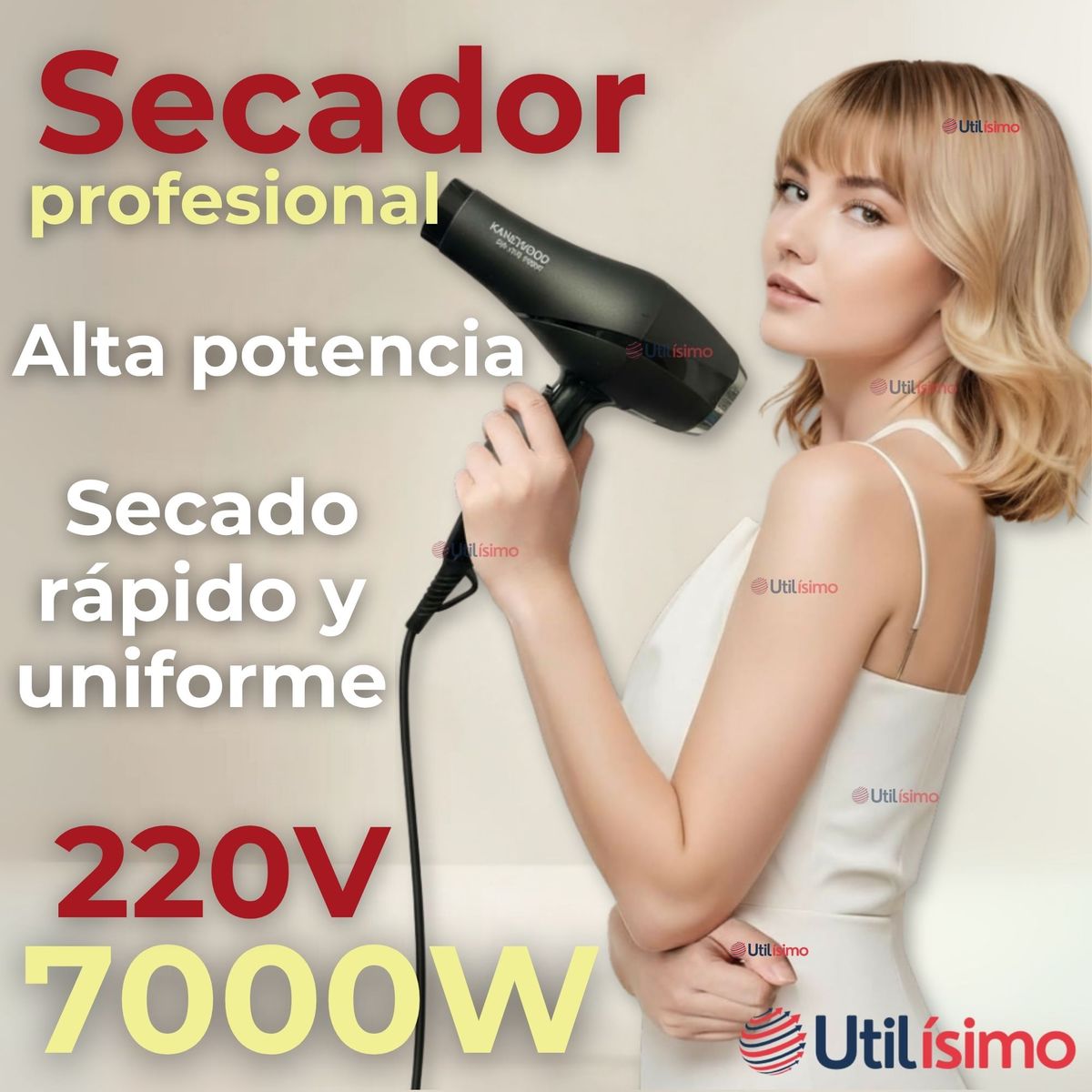 LINE - Secador De Pelo Cabello Premium Profesional 7000W Alta Potencia Negro