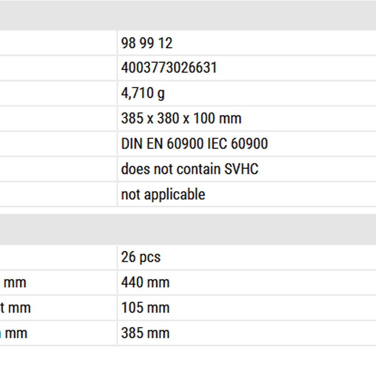 GENERICO - Maletín de Herramientas Aisladas 1000 V VDE 26 piezas 989912 KNIPEX