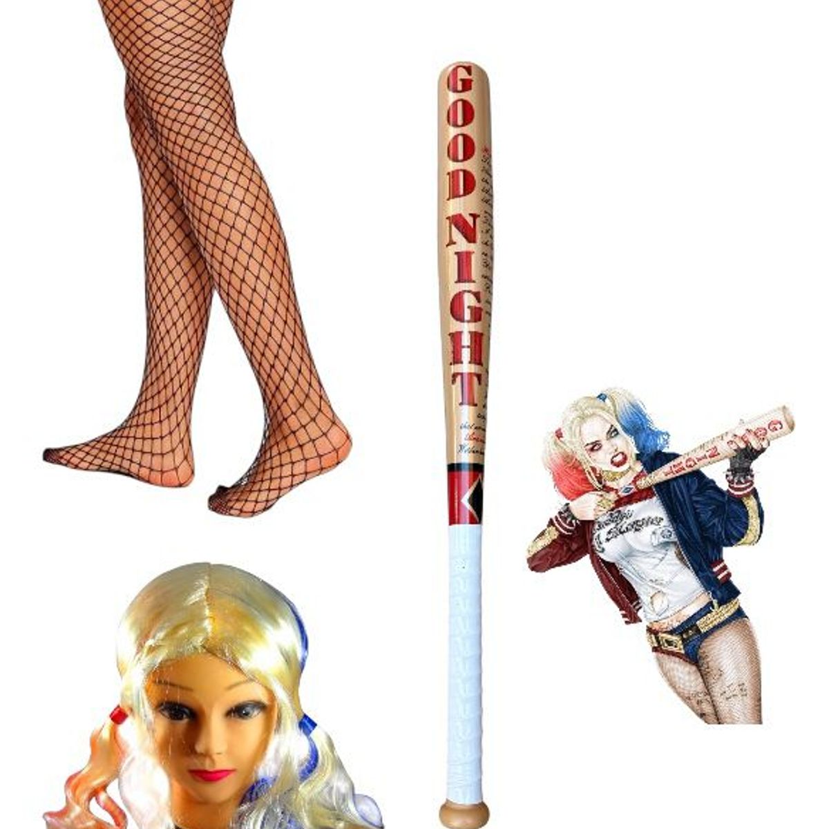GENERICO - SET PELUCA BATE Y PANTIES PARA DISFRAZ HARLEY QUINN