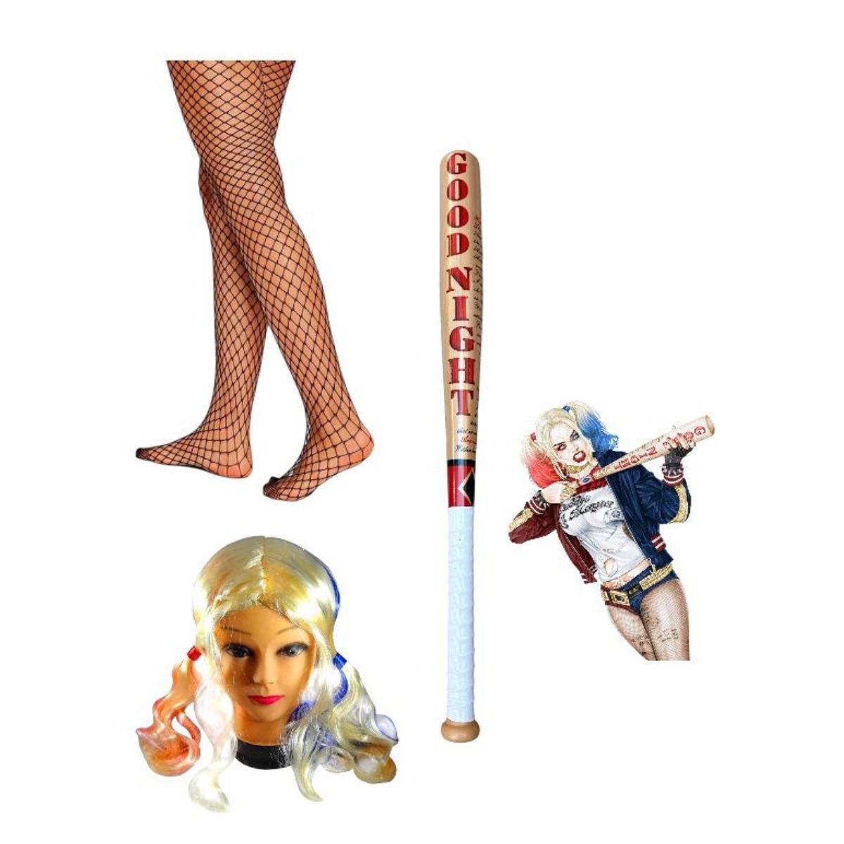 GENERICO - SET PELUCA BATE Y PANTIES PARA DISFRAZ HARLEY QUINN