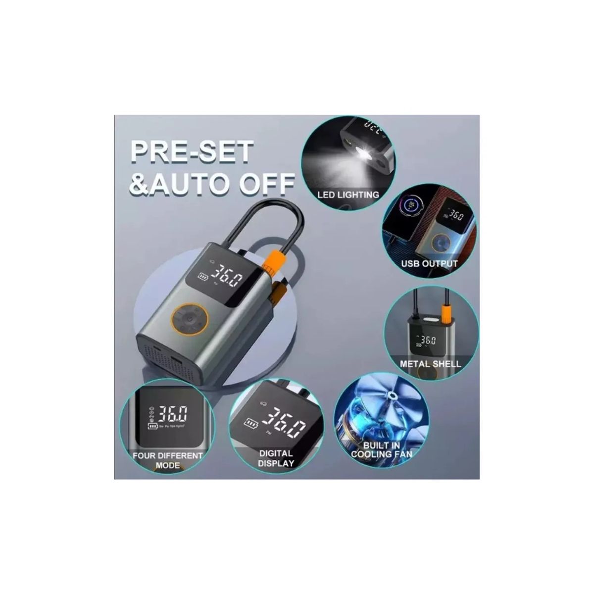 MUNDITEL - Compresor De Aire Portátil Digital 50 Watt 150 Psi