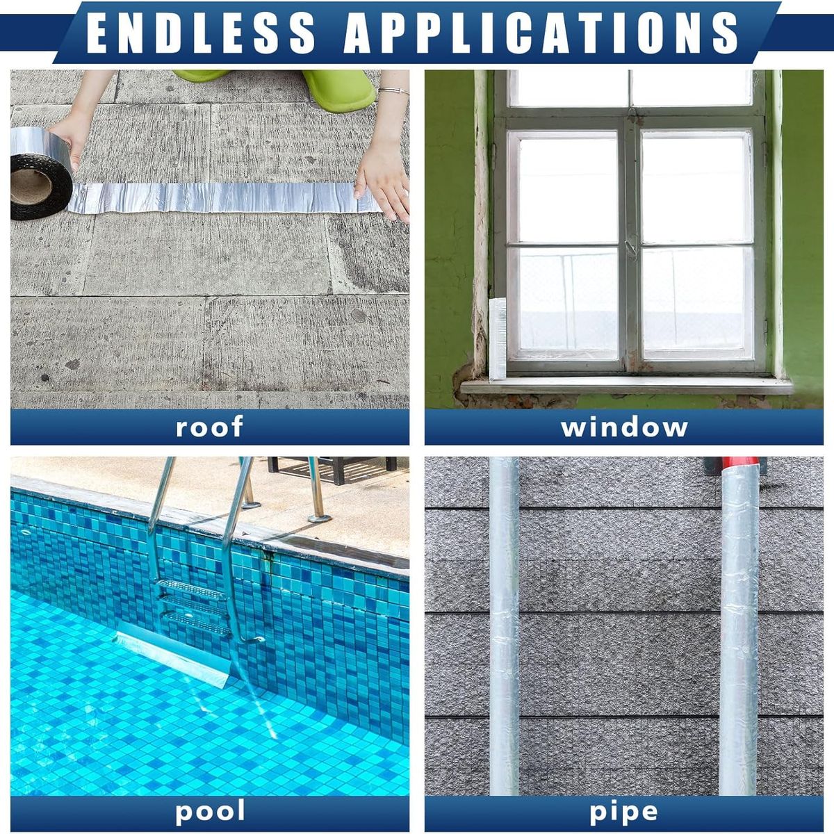 KUANGYE - 10mts ×75mm Cinta Sellador Techo Impermeable Aluminio Betún