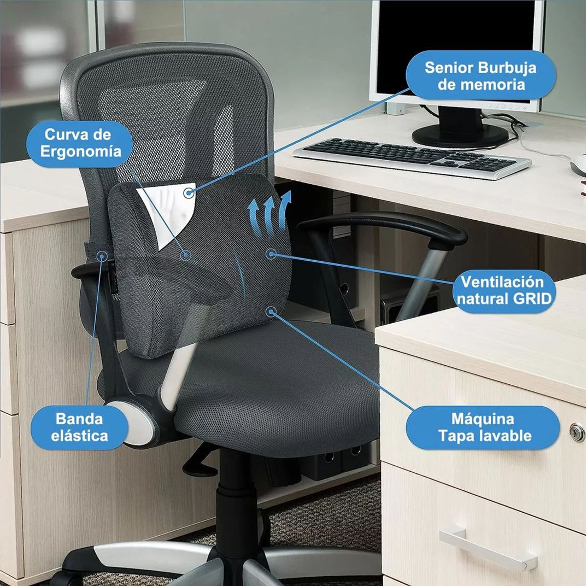 KINDA NICE - Cojín Ortopédico De Silla Para Apoyo De Alivio Lumbar