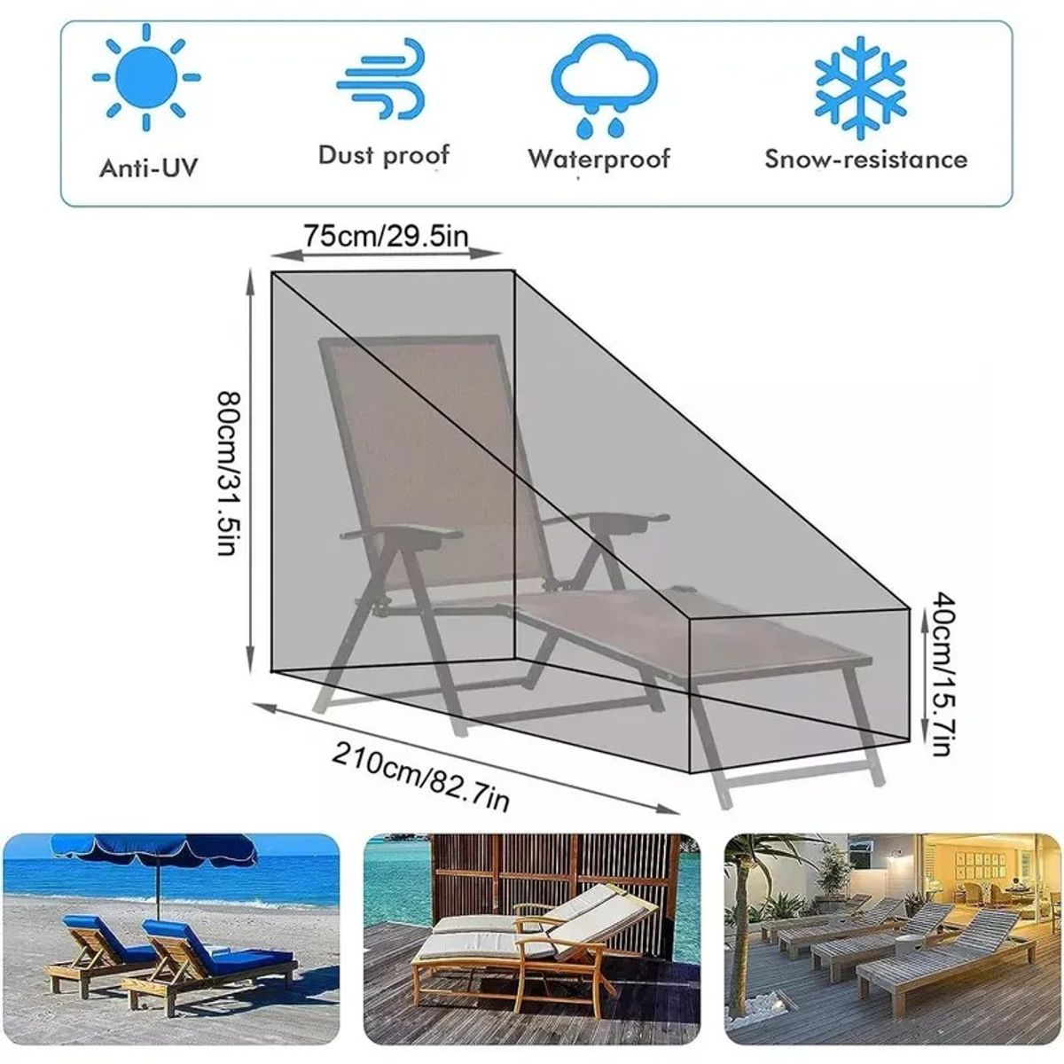 KUANGYE - Funda Impermeable Para Reposera Sillón De Patio