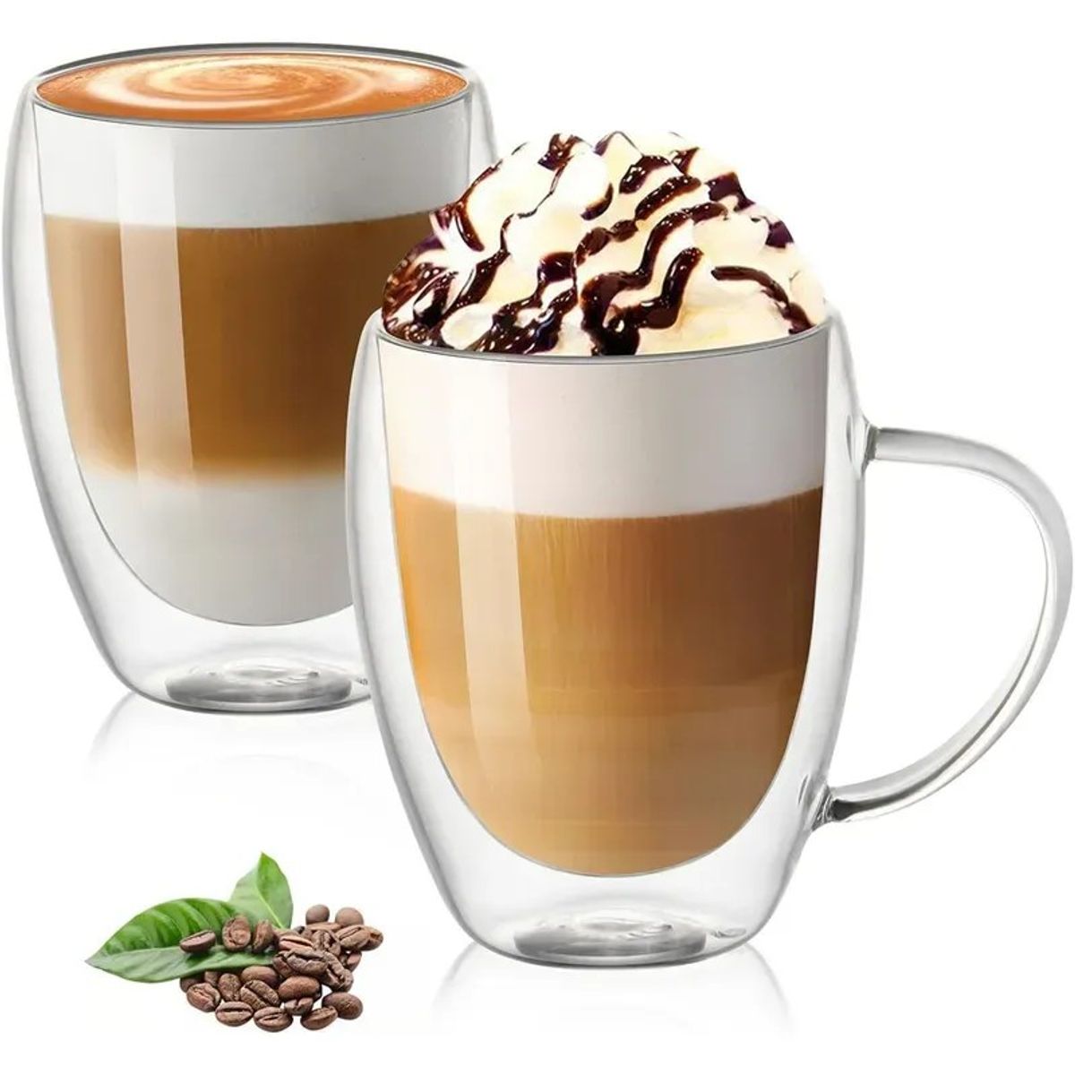 KUANGYE - Tazas Para Cafe Doble Pared Cristal 2 Set De Tazas 450ml