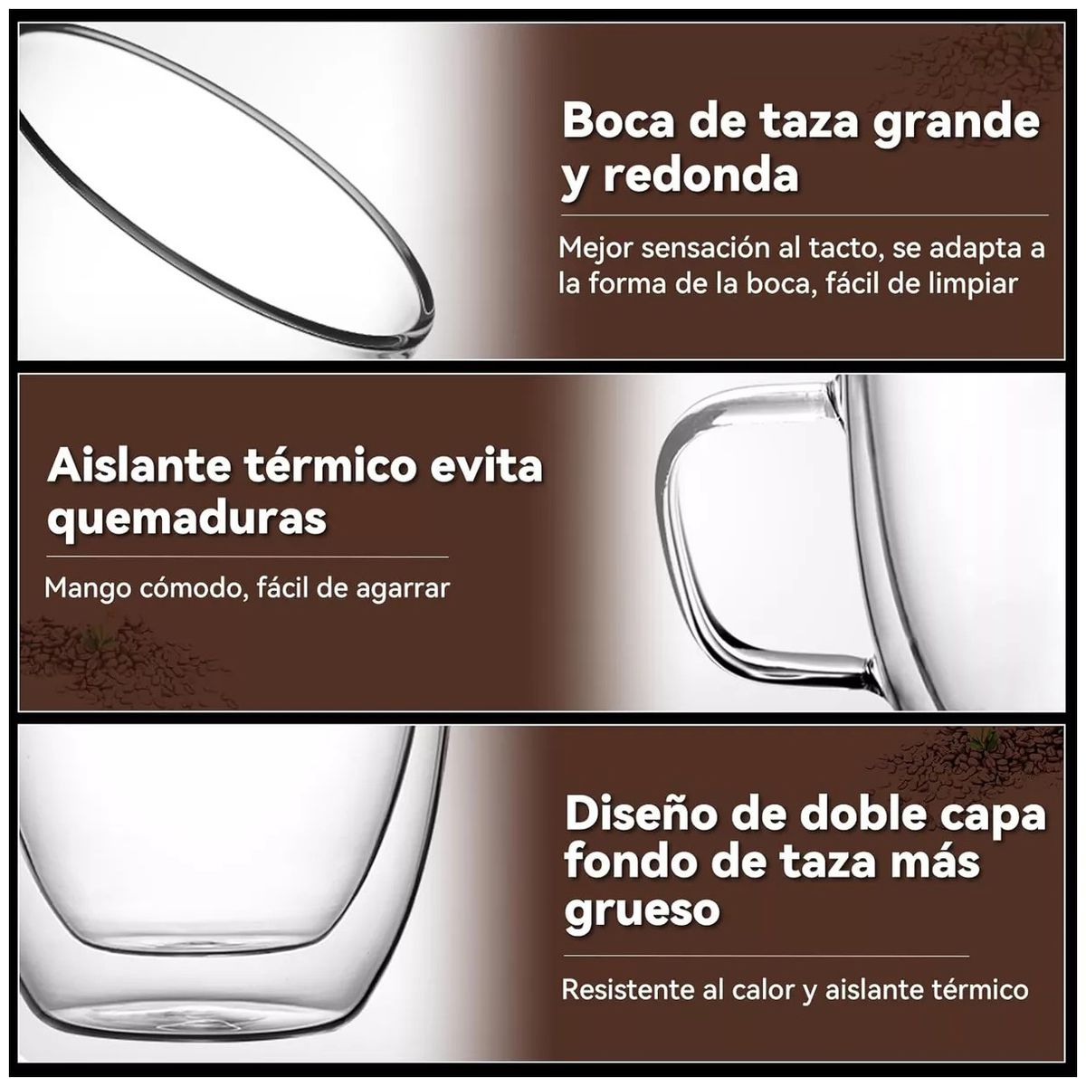 KUANGYE - Tazas Para Cafe Doble Pared Cristal 2 Set De Tazas 450ml